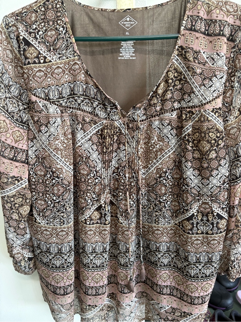 Brown Paisley Peasant Top - Brown & Pink